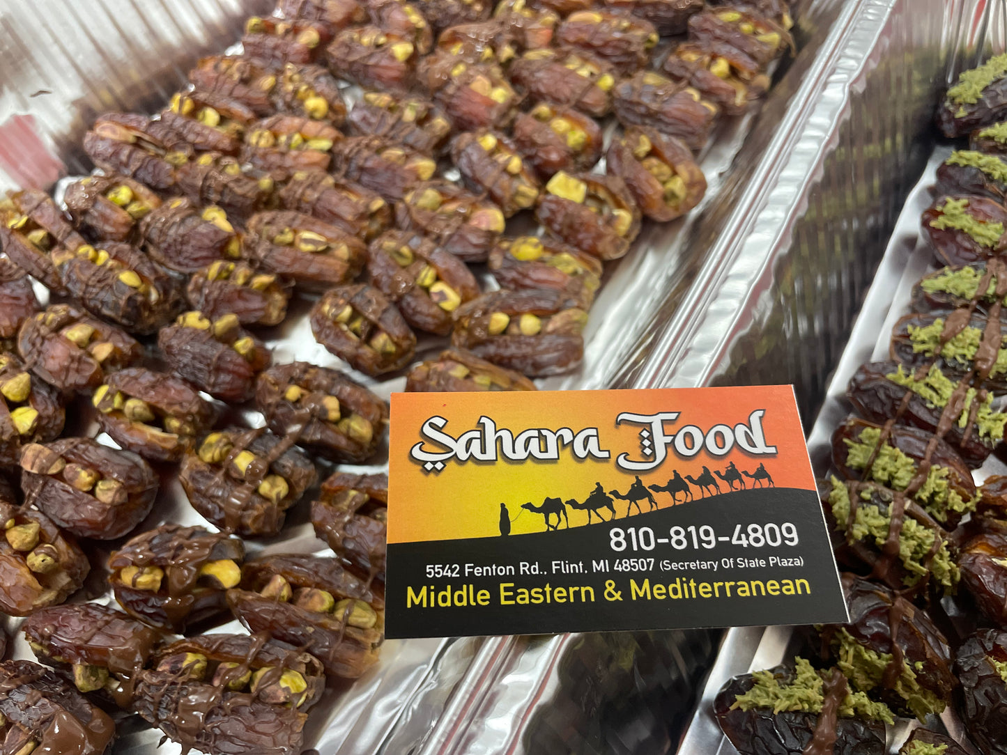 Pistachio Dates with dark chocolate drizzle