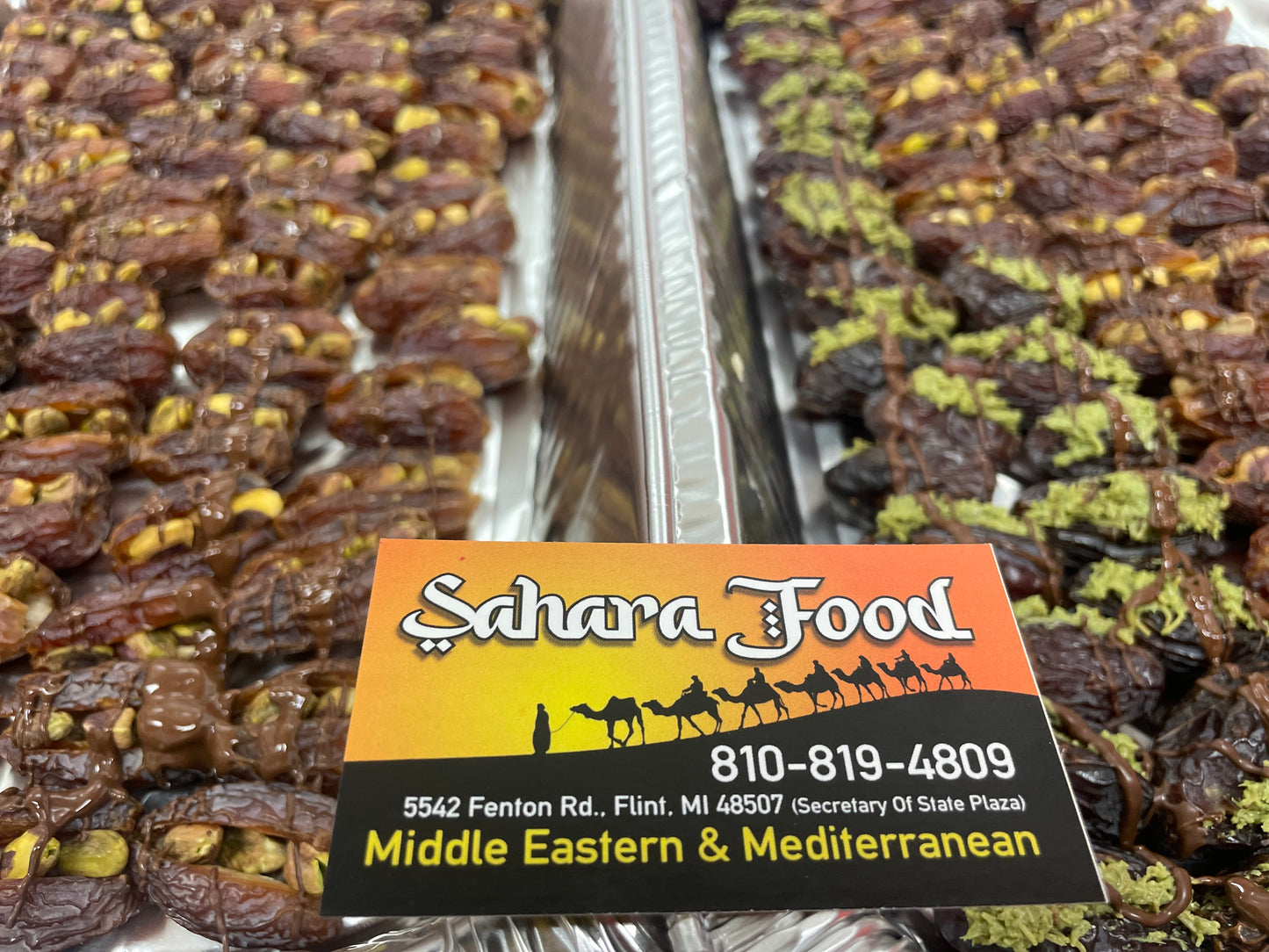 Dubai dates filled with pistachio cream & kunafi drizzled with dark chocolate