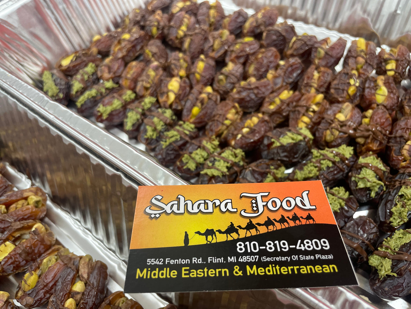 Dubai dates filled with pistachio cream & kunafi drizzled with dark chocolate