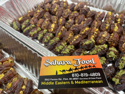 Dubai dates filled with pistachio cream & kunafi drizzled with dark chocolate